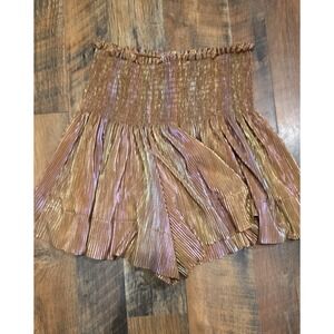 Queen of Sparkles Metallic Pleated Swing Shorts Small Bronze Rose Gold Smocked S